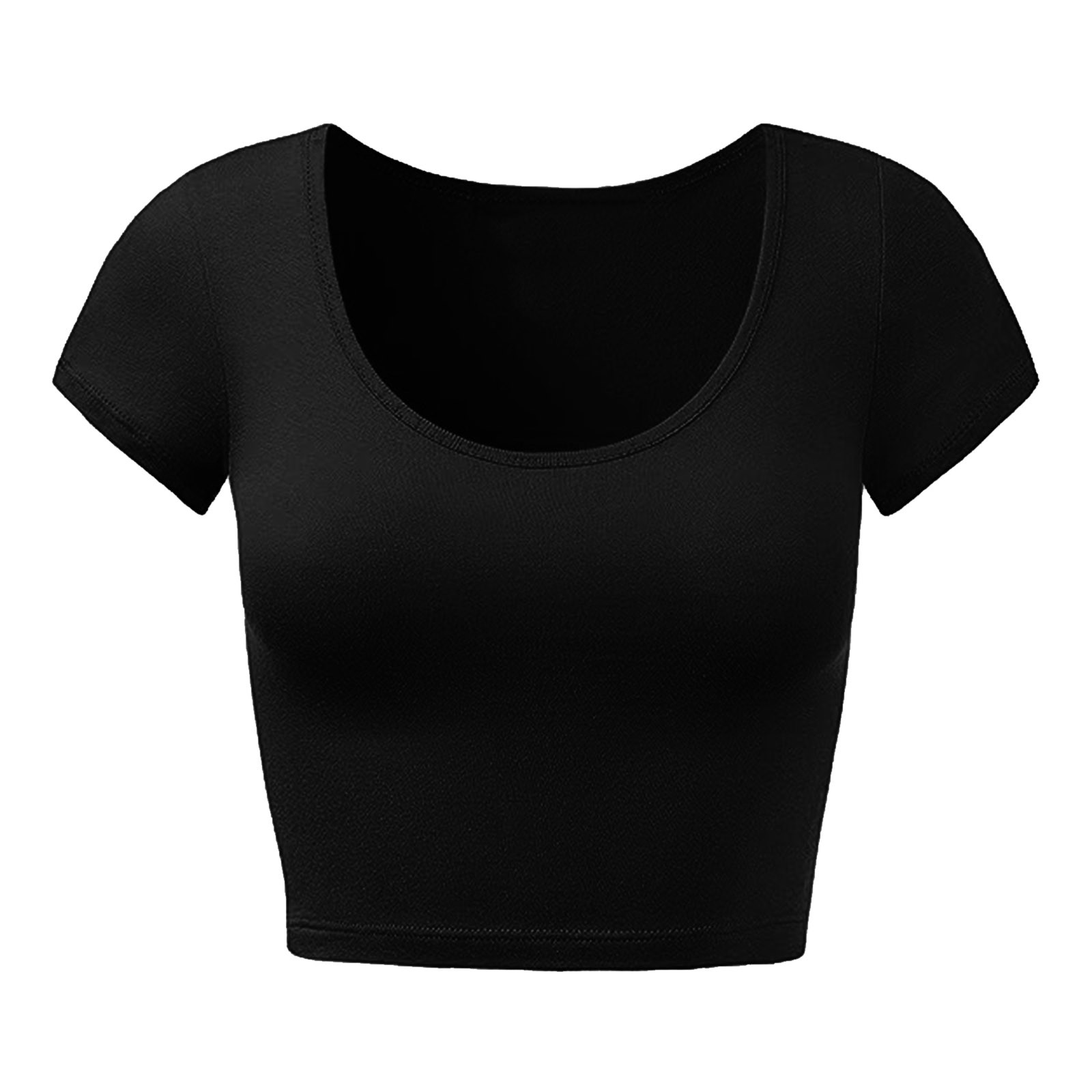 thumbnail image 5 of Crop top de manga corta para mujer - Camiseta ajustada de cuello redondo para uso informal/playa (S-XL), 5 of 5